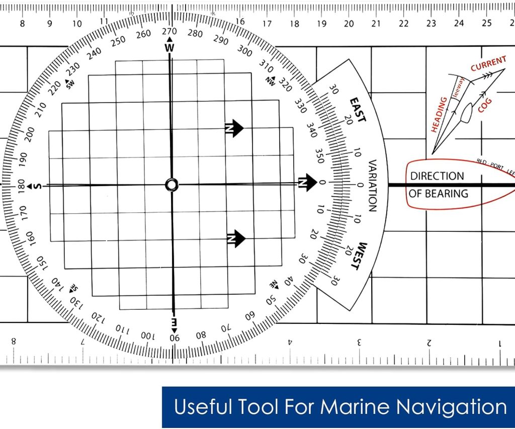 3 Pcs Basic Navigation Set, Include 16 Inch Marine Parallel Ruler with Clear Scales Navigation Divider Marine Nautical Protractor 6 Inch Marine Navigation Fixed Points Divider for Boat