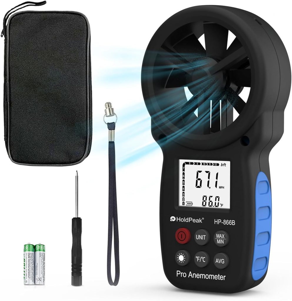 HoldPeak 866B Digital Anemometer Handheld Wind Speed Meter for Measuring Wind Speed, Temperature and Wind Chill with Backlight and Max/Min