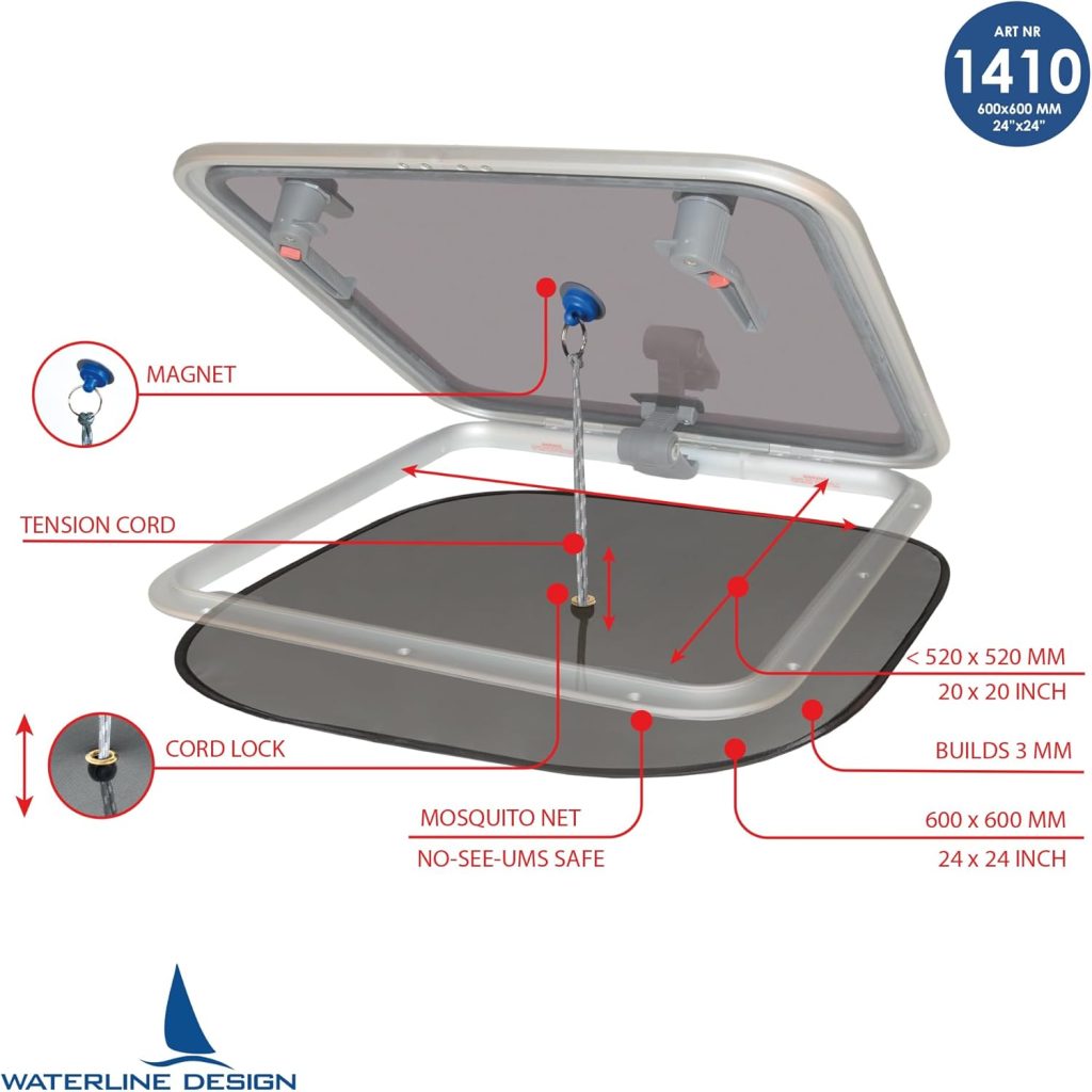 Mosquito Net/Bug Screen for Boats. Setup from The Inside with Magnet. for a Bug Free Environment. for All Brands of Regular hatches (1410) Hatch is not Included.