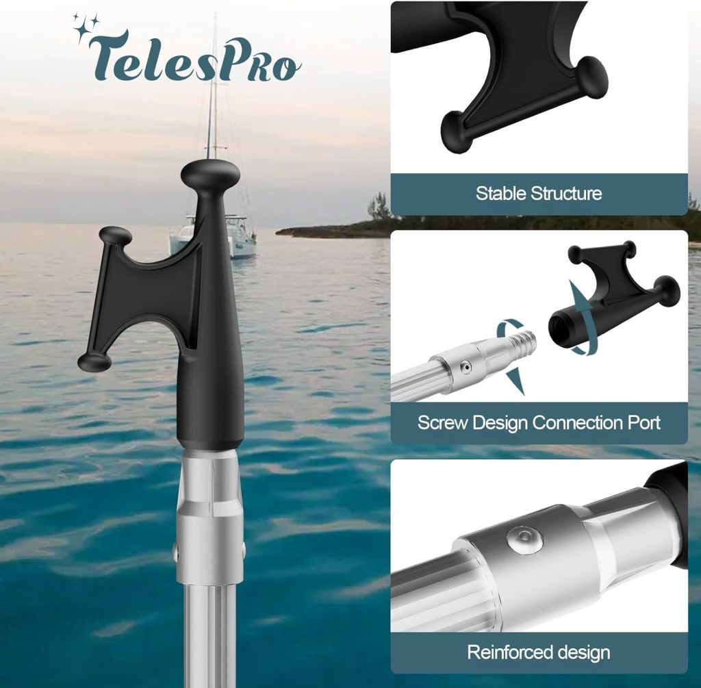 5-12FT 3-Stage Telescopic Aluminum Pole Boat Hook: Versatile Docking Pole for Easy Boat Handling, Sturdy and Durable Design, Ideal for Pushing and Pulling Boats in Any Water Conditions