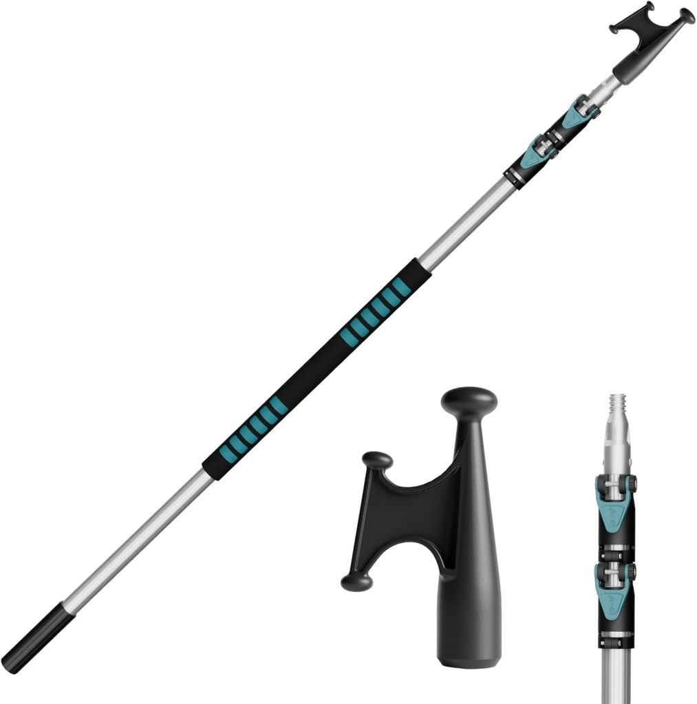 5-12FT 3-Stage Telescopic Aluminum Pole Boat Hook: Versatile Docking Pole for Easy Boat Handling, Sturdy and Durable Design, Ideal for Pushing and Pulling Boats in Any Water Conditions