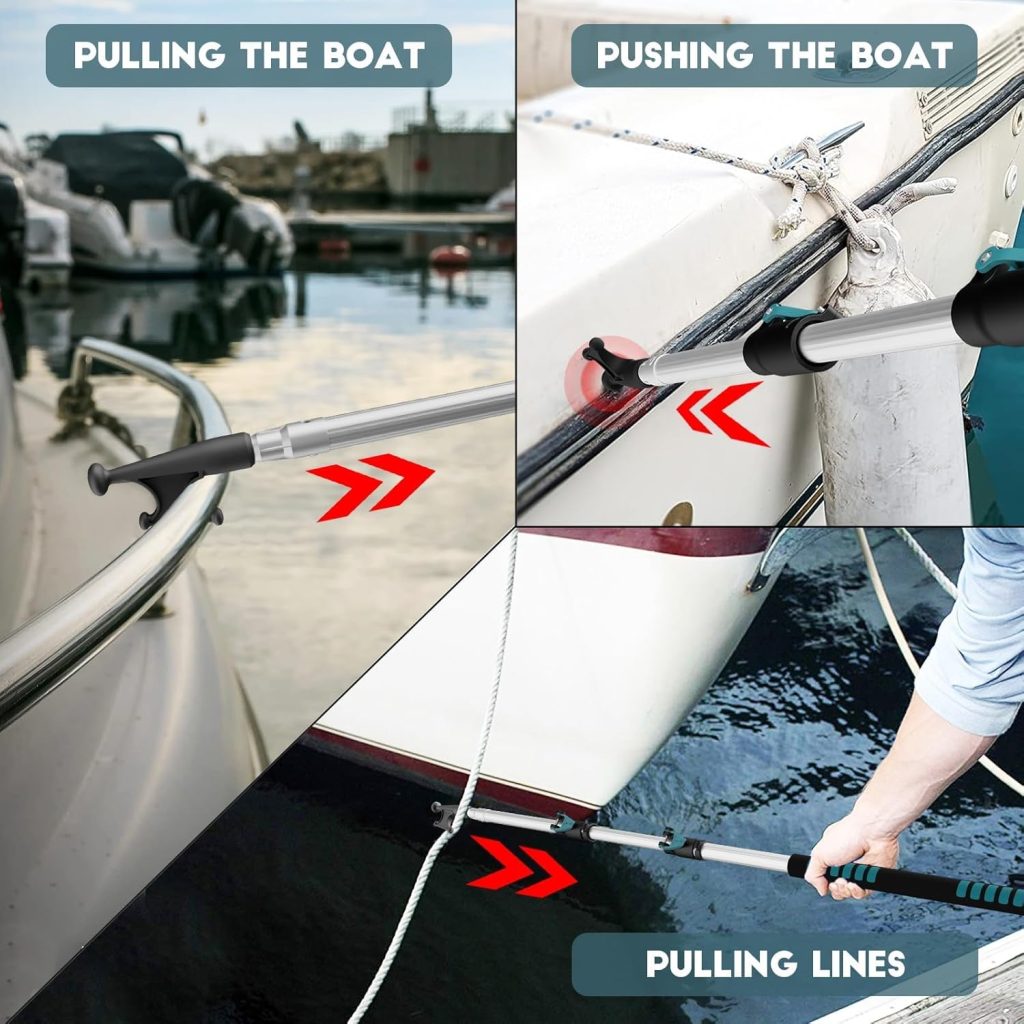 5-12FT 3-Stage Telescopic Aluminum Pole Boat Hook: Versatile Docking Pole for Easy Boat Handling, Sturdy and Durable Design, Ideal for Pushing and Pulling Boats in Any Water Conditions