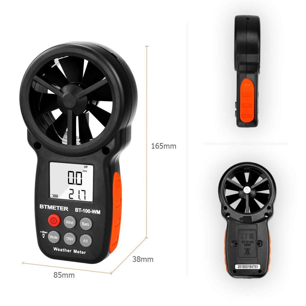 BTMETER BT-100 Handheld Anemometer, Digital Wind Speed CFM Meter Gauge Air Flow Velocity Tester for HVAC Shooting Drone, Wind Chill, 14℉-113℉ Wind Temperature