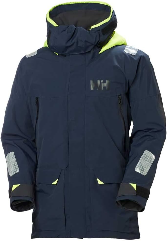 Helly-Hansen Skagen Waterproof Jackets for Men Featuring Windproof Sailing Fabric and Packable Neon Yellow Hood, NAVY - 2X Large