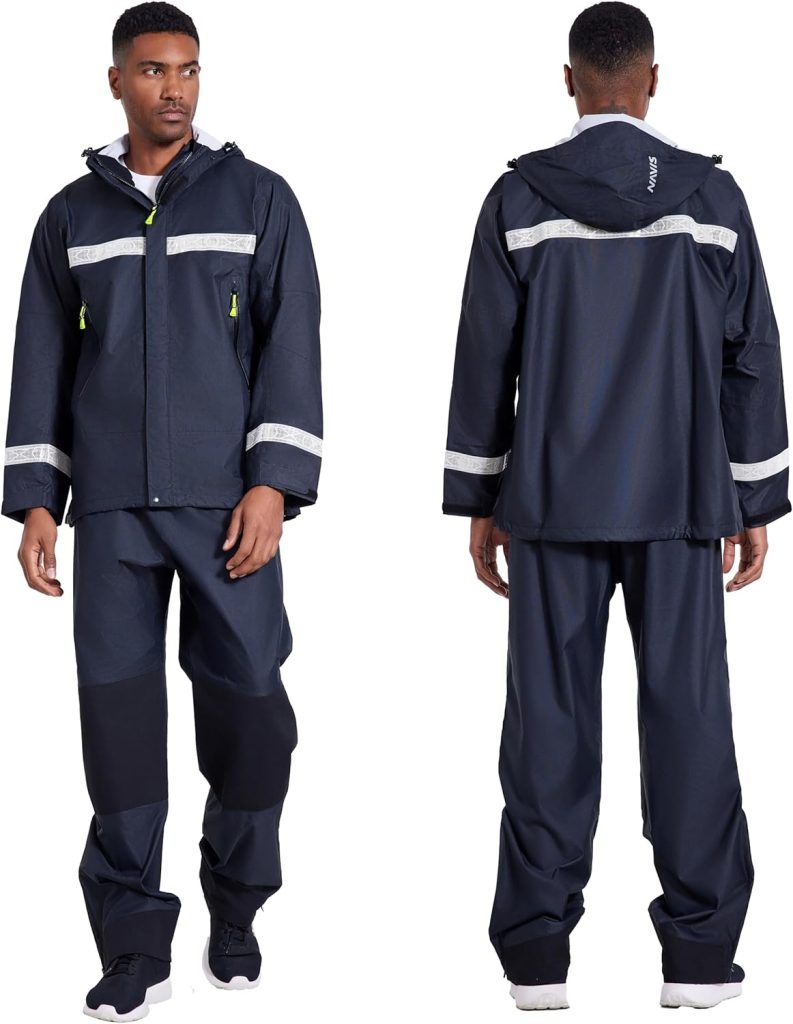 PRO Rain Suit-Waterproof Reflective Jacket Elastic Pants Combo,Lightweight Breathable Foul Weather Gear