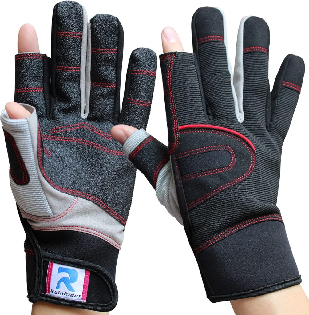 RainRider Sailing Gloves for Men Women Long Finger Fishing Boating Kayaking Surfing Dinghy Canoe Padding and Water Sports, Leather in Palm to Enhance Gripping