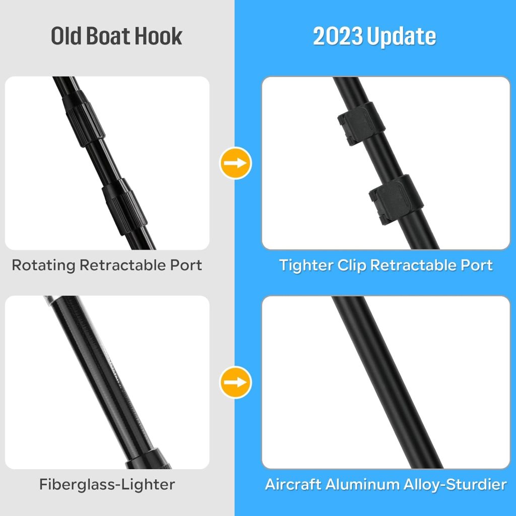 SAN LIKE Telescopic Boat Hook-Durable Boat Hook for Docking with Telescoping Extension Pole Aluminum or Fiberglass Pole Boat Hook Rust-Resistant Sturdy Float Docking Pole with Luminous Bead