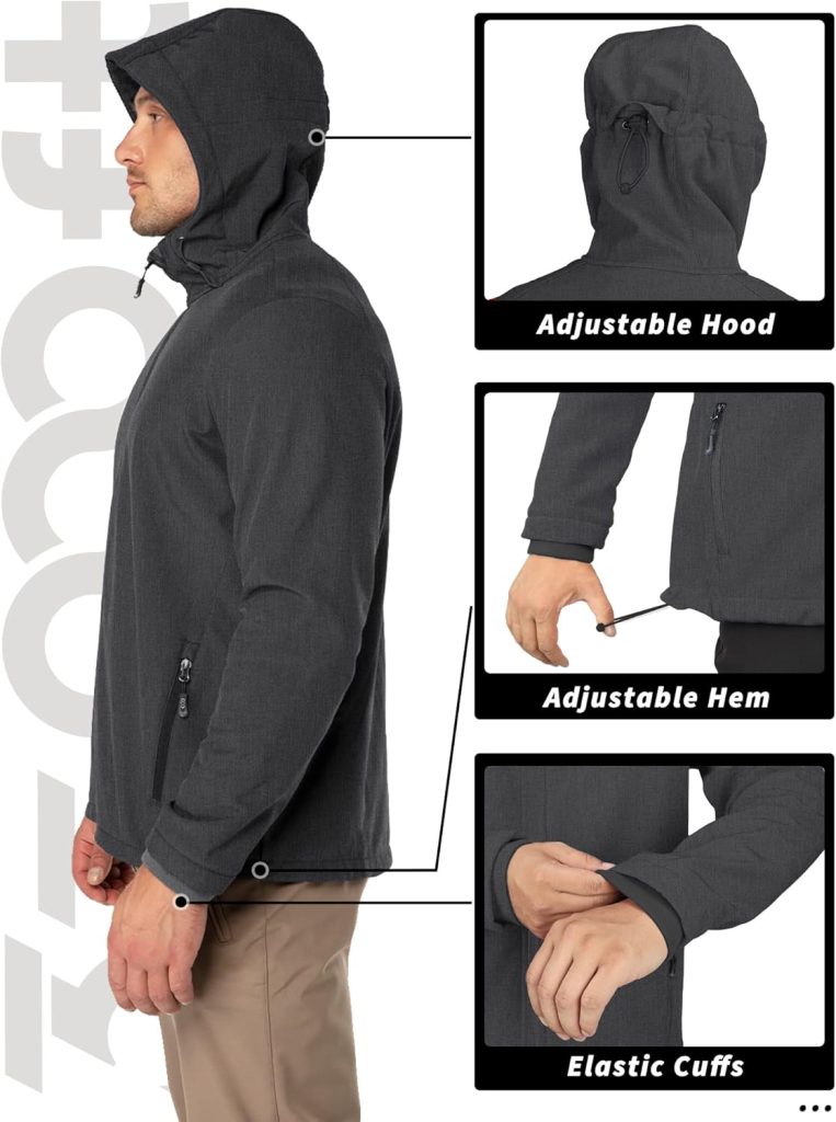 33,000ft Mens Hooded Softshell Jacket Waterproof Lightweight Insulated Windbreaker Fleece Lined Rain Shell Jacket