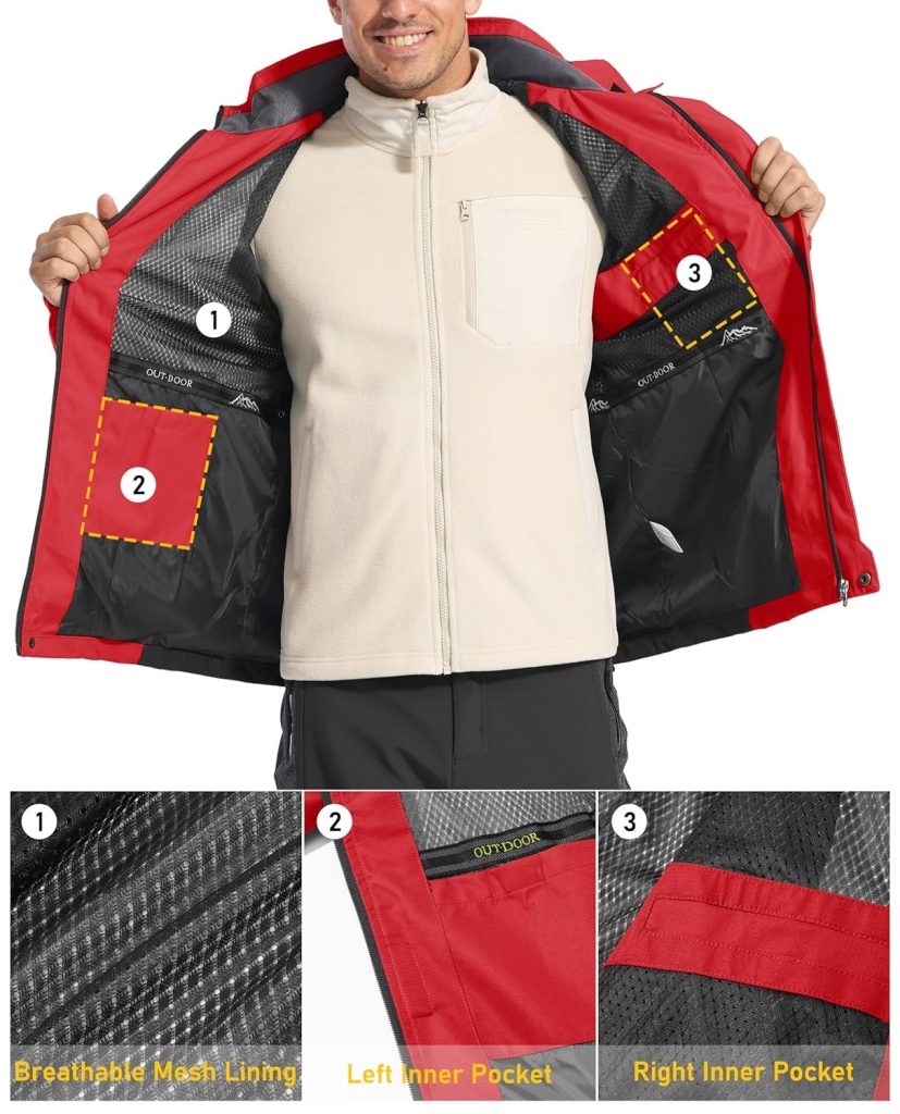 MAGCOMSEN Mens Hooded Windproof Water Resistant Rain Jacket Windbreaker 5 Pockets for Hiking,Fishing,Travel