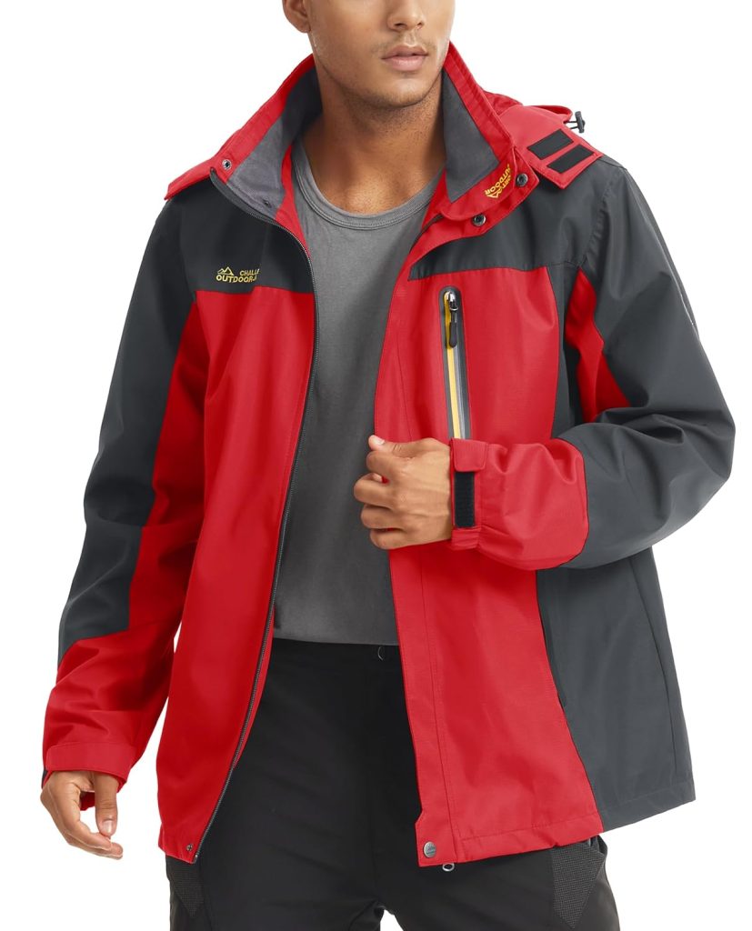 MAGCOMSEN Mens Hooded Windproof Water Resistant Rain Jacket Windbreaker 5 Pockets for Hiking,Fishing,Travel