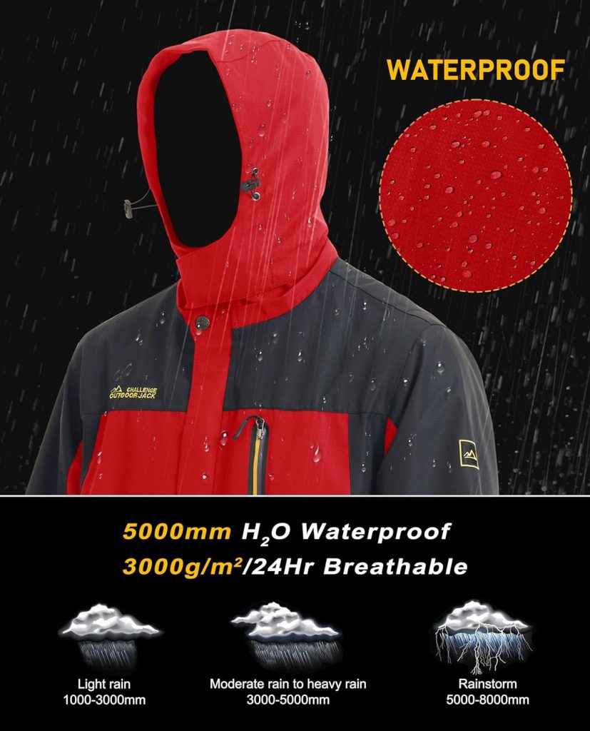 MAGCOMSEN Mens Hooded Windproof Water Resistant Rain Jacket Windbreaker 5 Pockets for Hiking,Fishing,Travel