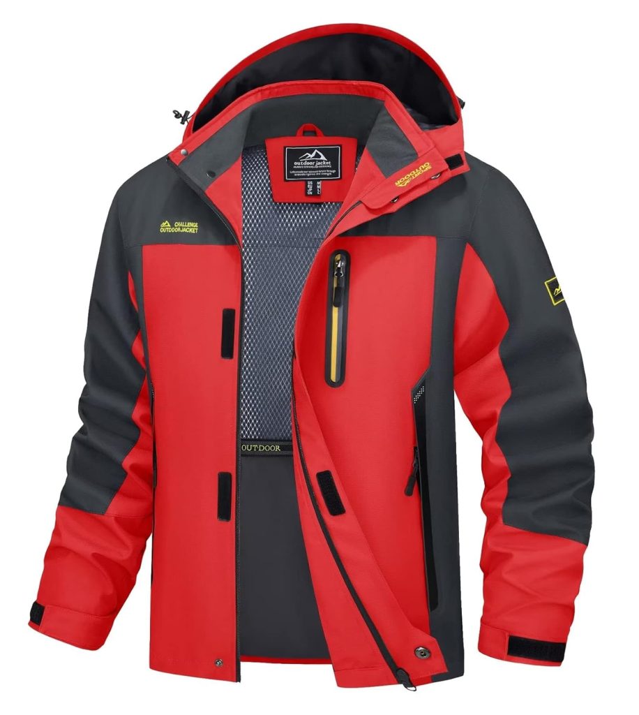 MAGCOMSEN Mens Hooded Windproof Water Resistant Rain Jacket Windbreaker 5 Pockets for Hiking,Fishing,Travel