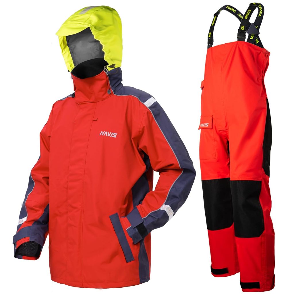 Mens Coastal Sailing JacketBib Pants Combo-Waterproof, Breathable Offshore Hard Shell, Durable Gear