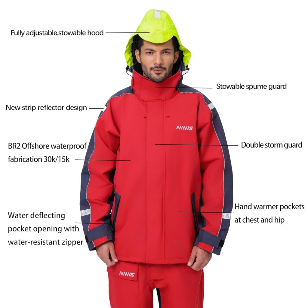 Mens Coastal Sailing JacketBib Pants Combo-Waterproof, Breathable Offshore Hard Shell, Durable Gear