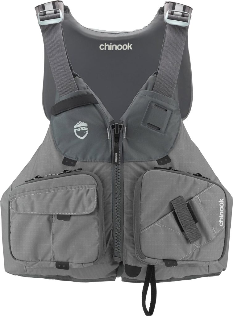 NRS Chinook Fishing Life Jacket for Fishing | Adult USCG Type III PFD | Mesh Back Front Zip Vest with Pockets for Rafting, Kayaking, Paddling