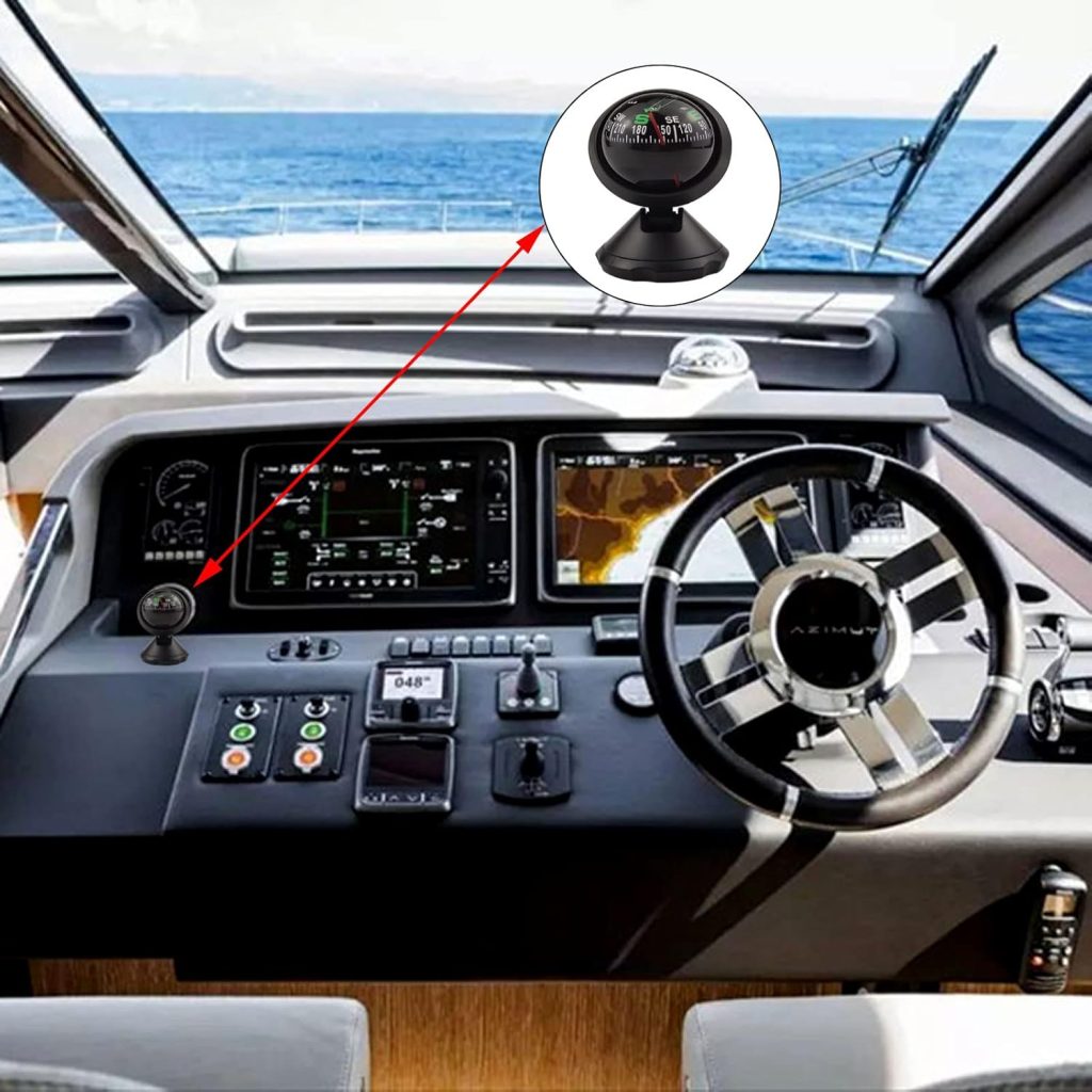 Black Adjustable Ball Night Vision Compass Boat Compass Dash Mount, Adjustable Dash Car Compass for Car Marine Boat Ship