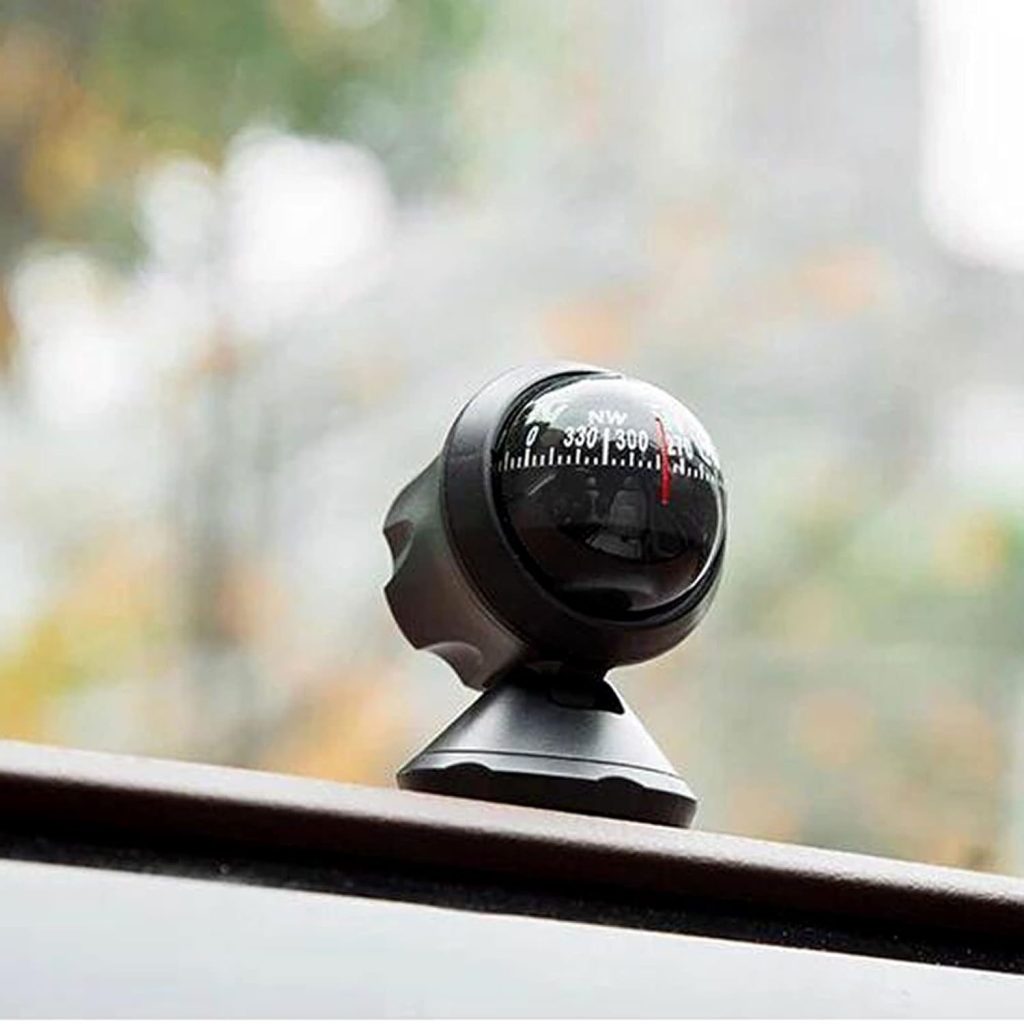 Black Adjustable Ball Night Vision Compass Boat Compass Dash Mount, Adjustable Dash Car Compass for Car Marine Boat Ship