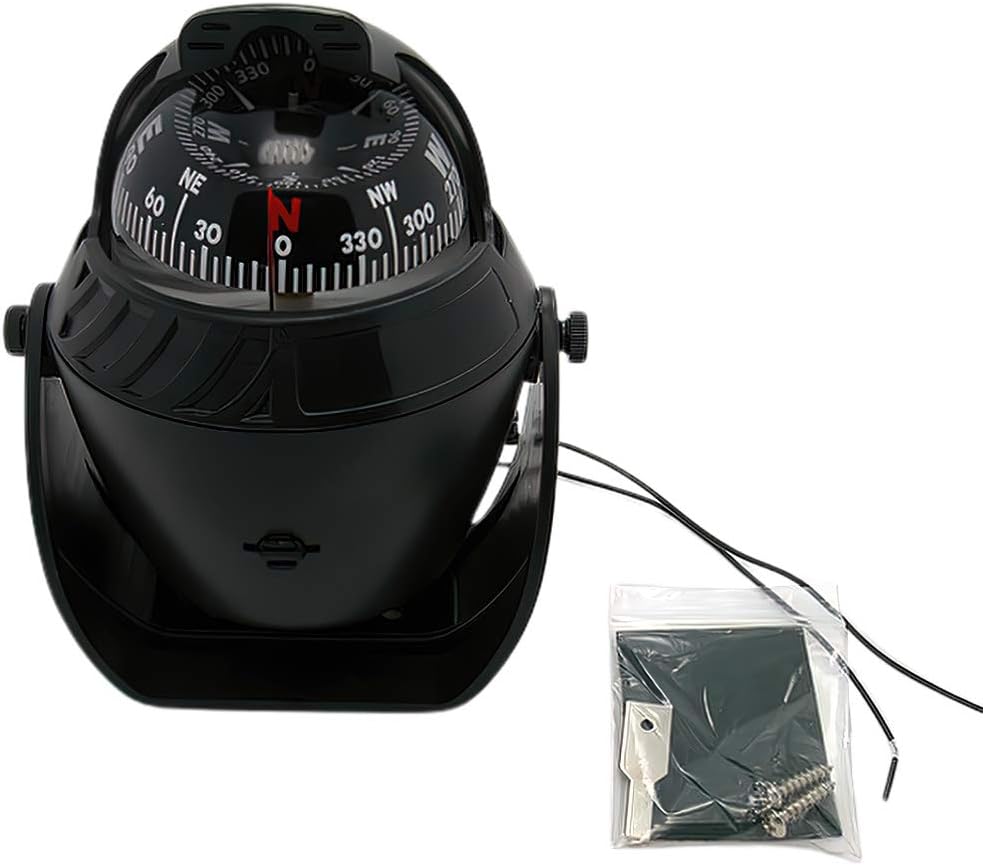 Boat Car Caravan Truck Compass Sea Marine Electronic Navigation Bracket Mount Backlight Compass,Dashboard Compass Night Visible with Light,Fits for Car,Watercraft,Boat,Caravan