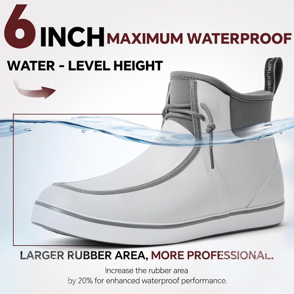 Furuian Deck Boots for Men Waterproof Rain Boots Durable Rubber Boots Comfortable Fishing Loafers Slip On Moc Toe Shoes Non Slip Boat Shoes for Fishing, Gardening, Daily, Working, Sailing