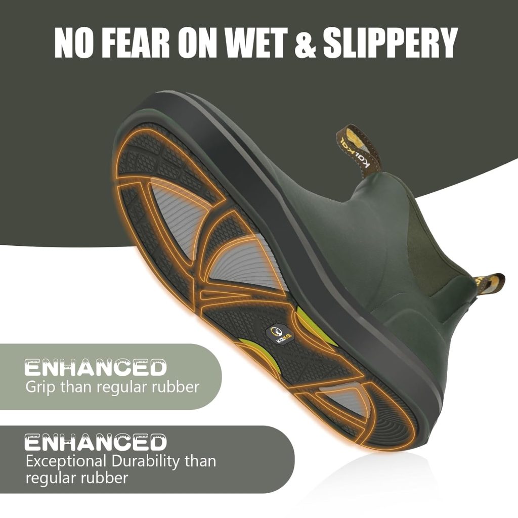 Kalkal Mens Deck Boots Anti-Slip Saltwater Fishing Rain Boots with Memory Foam, Waterproof Rubber Ankle Work Boots for Sailing (Size 7-14)
