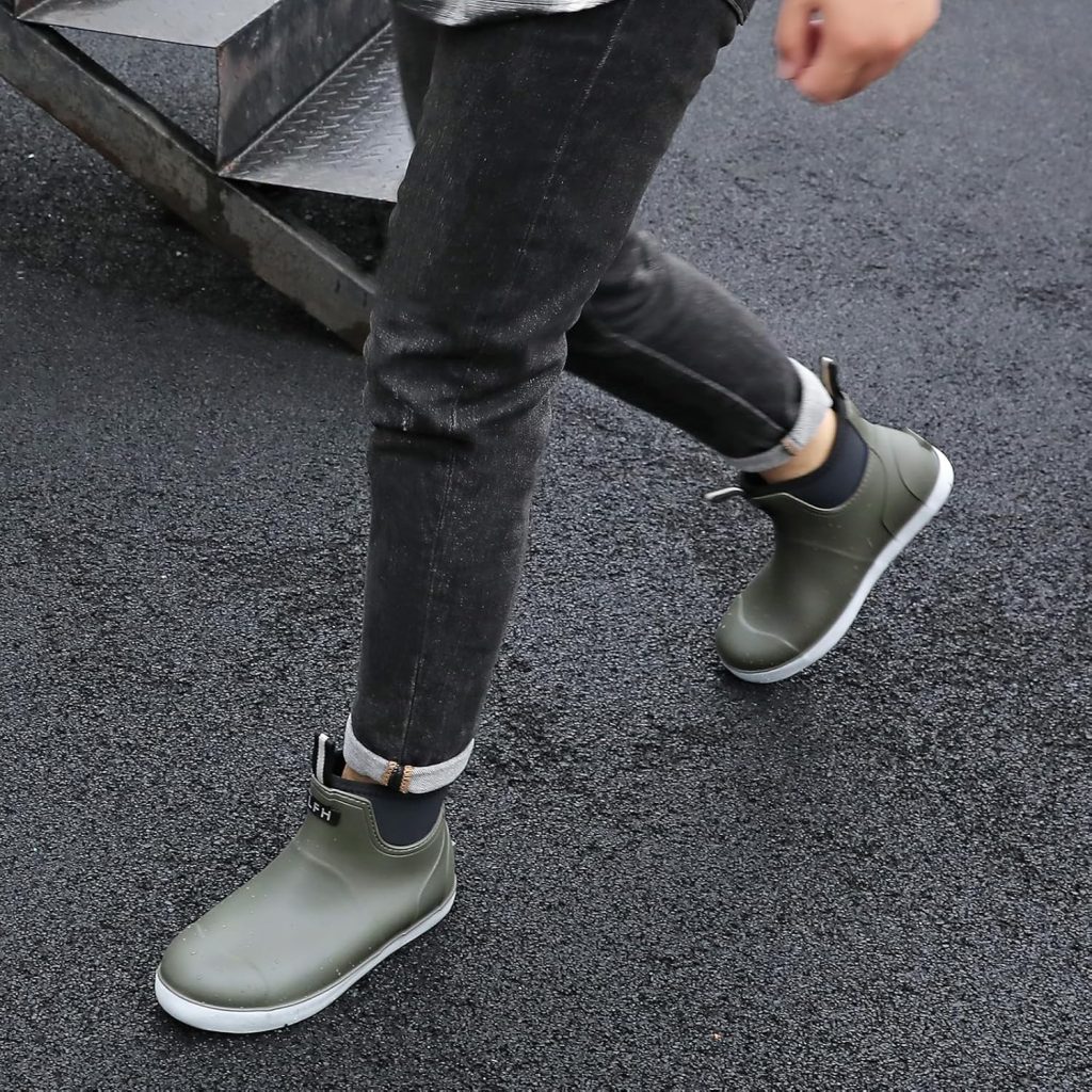 Mens Deck Boots, Saltwater Fishing Booties Rubber Waterproof Ankle Rain Boots, High-performance Footwear Chelsea Boots for Gardening Fishing Boating Camping Sailing