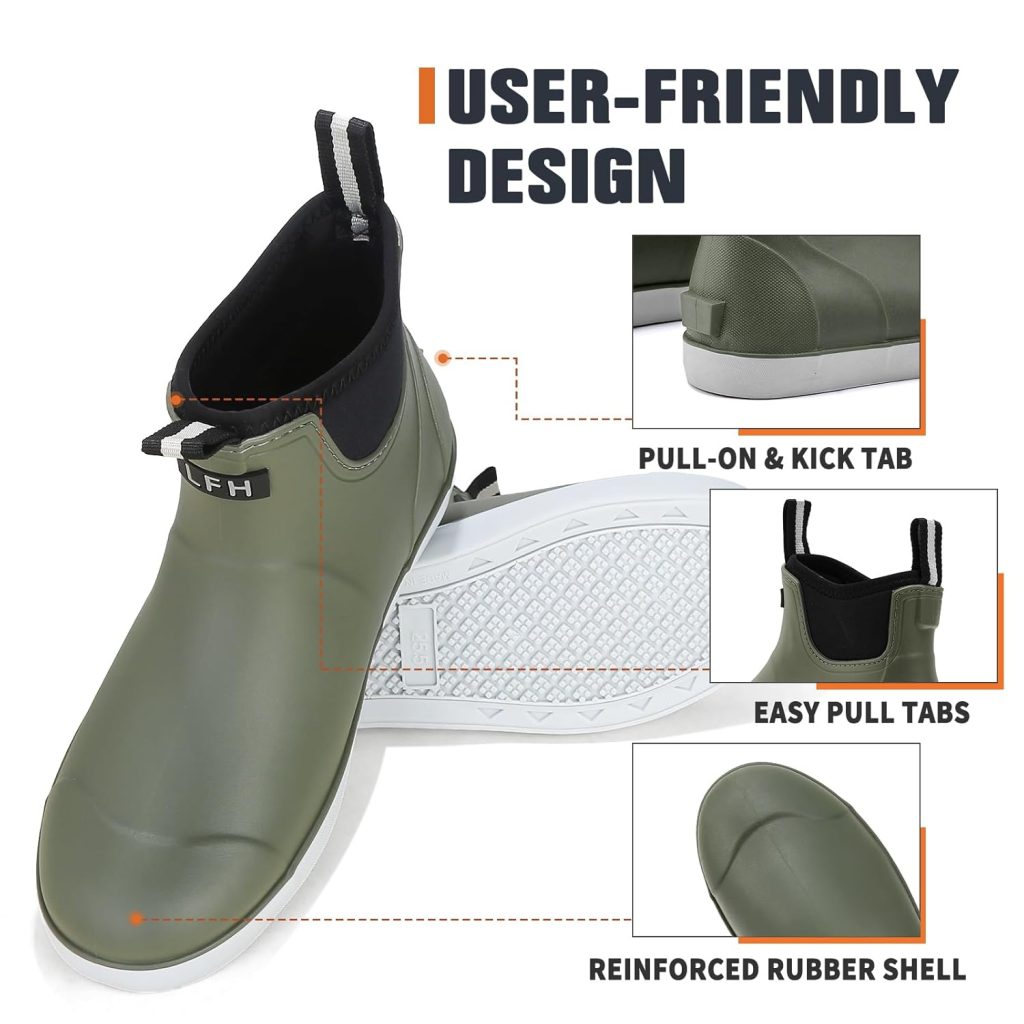 Mens Deck Boots, Saltwater Fishing Booties Rubber Waterproof Ankle Rain Boots, High-performance Footwear Chelsea Boots for Gardening Fishing Boating Camping Sailing
