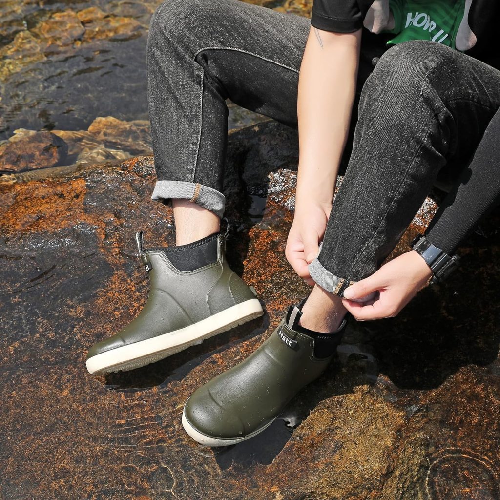 Mens Deck Boots Waterproof Fishing Rain Boots, Anti-Slip Rubber Boots Ankle Booties, High-Performance Footwear Chelsea Boots for Gardening Boating Camping Sailing