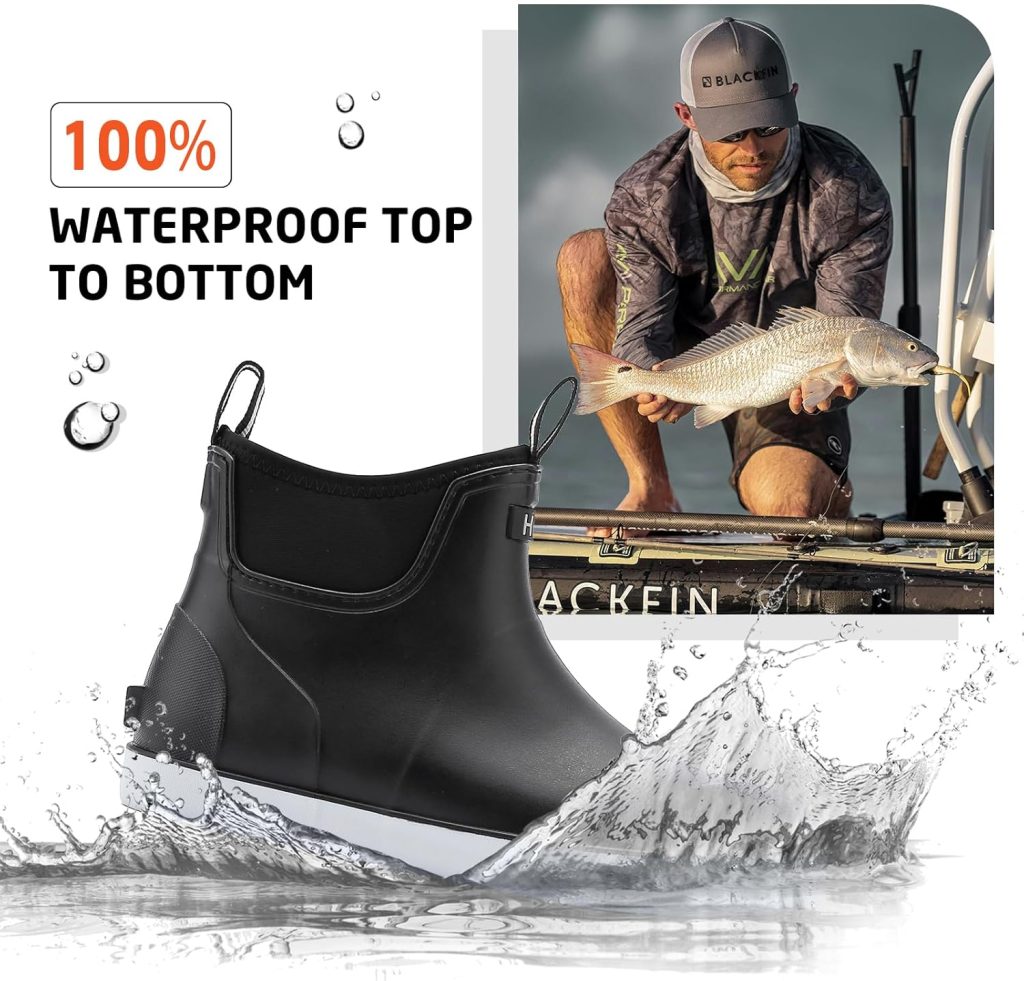 Mens Deck Boots Waterproof Fishing Rain Boots, Anti-Slip Rubber Boots Ankle Booties, High-Performance Footwear Chelsea Boots for Gardening Boating Camping Sailing
