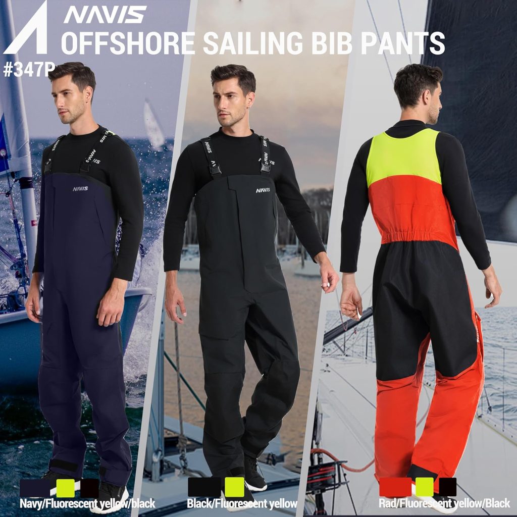Mens Sailing Bib Pants- 3Layer-GORE PRO-TEX Waterproof Breathable Rain Gear for Coastal/Offshore